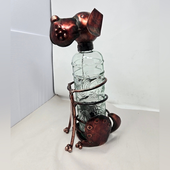 Deco Flair Cute Dog Patina Copper Wine Holder 13x6x4 (with a bottle) Flop Ears - Picture 3 of 13
